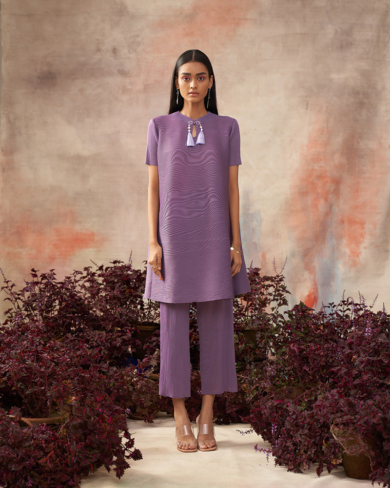 PURPLE MANDARIN TASSEL KURTI SET