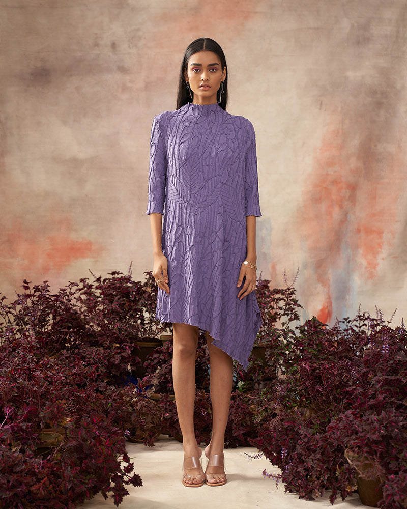 PURPLE TROPICAL TEXTURED DRESS