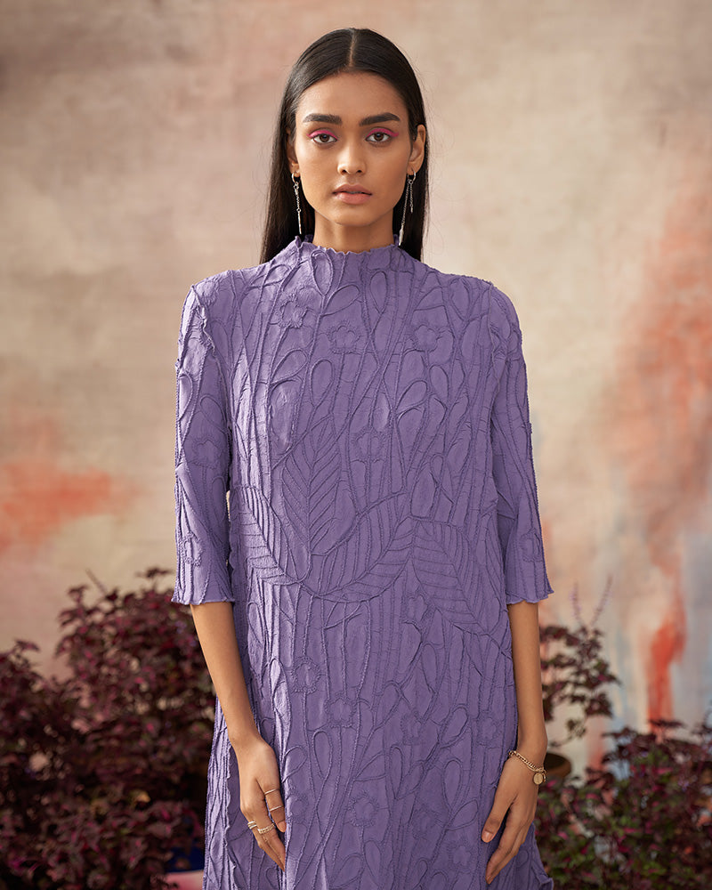 PURPLE TROPICAL TEXTURED DRESS