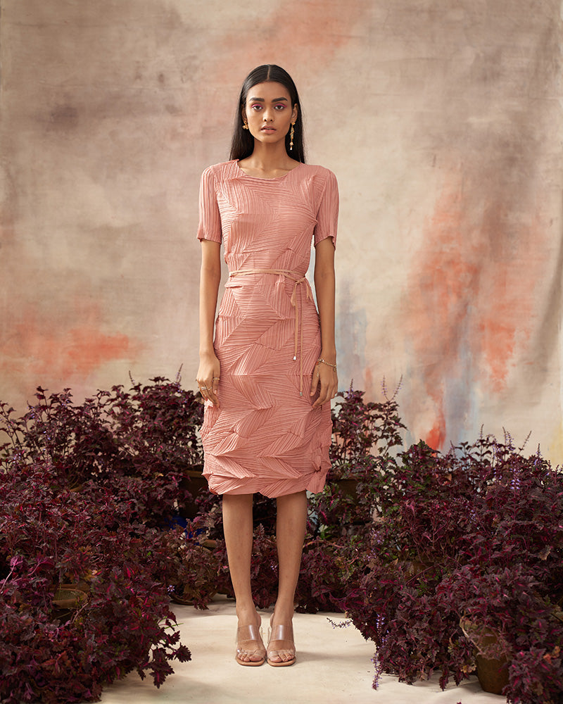 PEACH CRUSHED TEXTURED DRESS