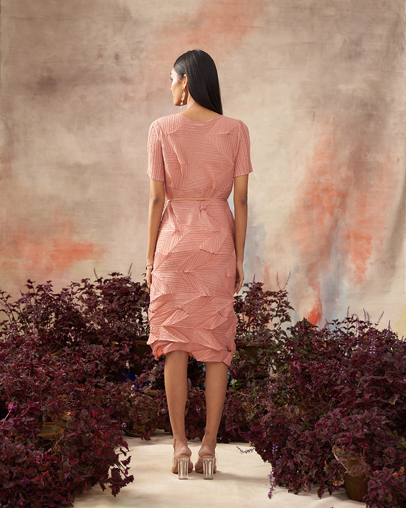 PEACH CRUSHED TEXTURED DRESS
