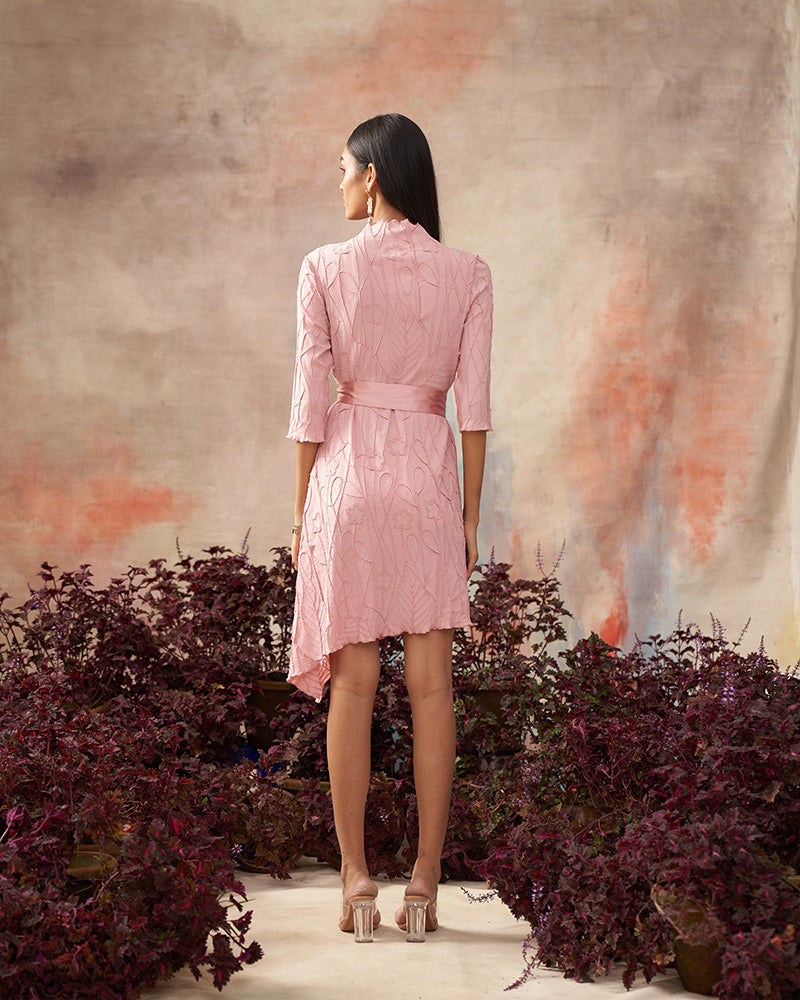 PINK TROPICAL TEXTURED DRESS