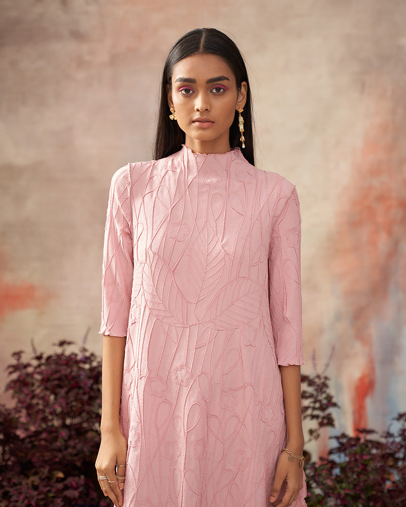 PINK TROPICAL TEXTURED DRESS