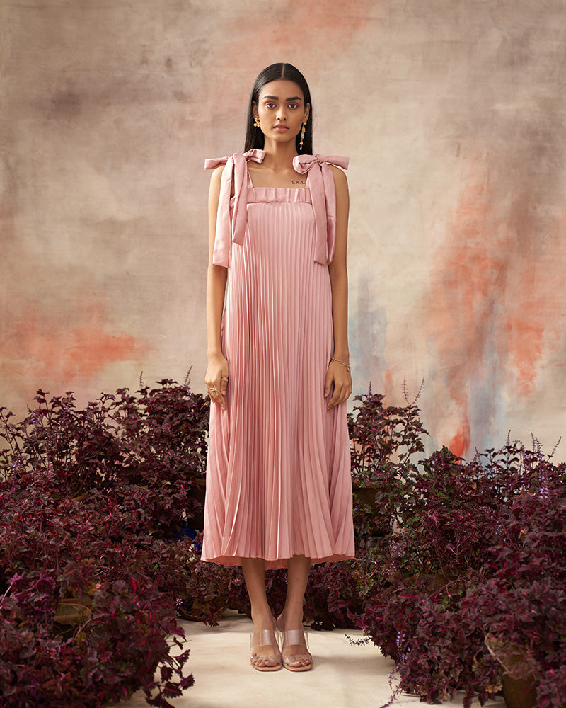 PINK PLEATS SLIP DRESS S