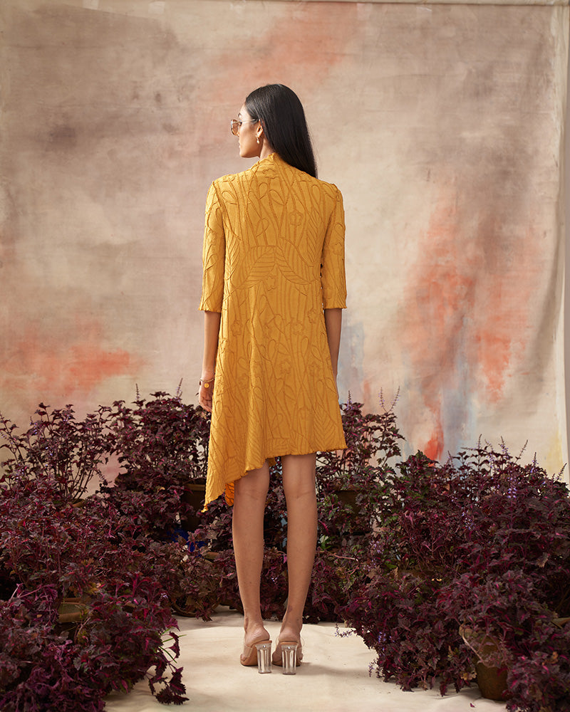 YELLOW TROPICAL TEXTURED DRESS