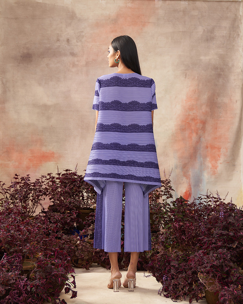 PURPLE FLOWER PRINT PLEATED COORD SET