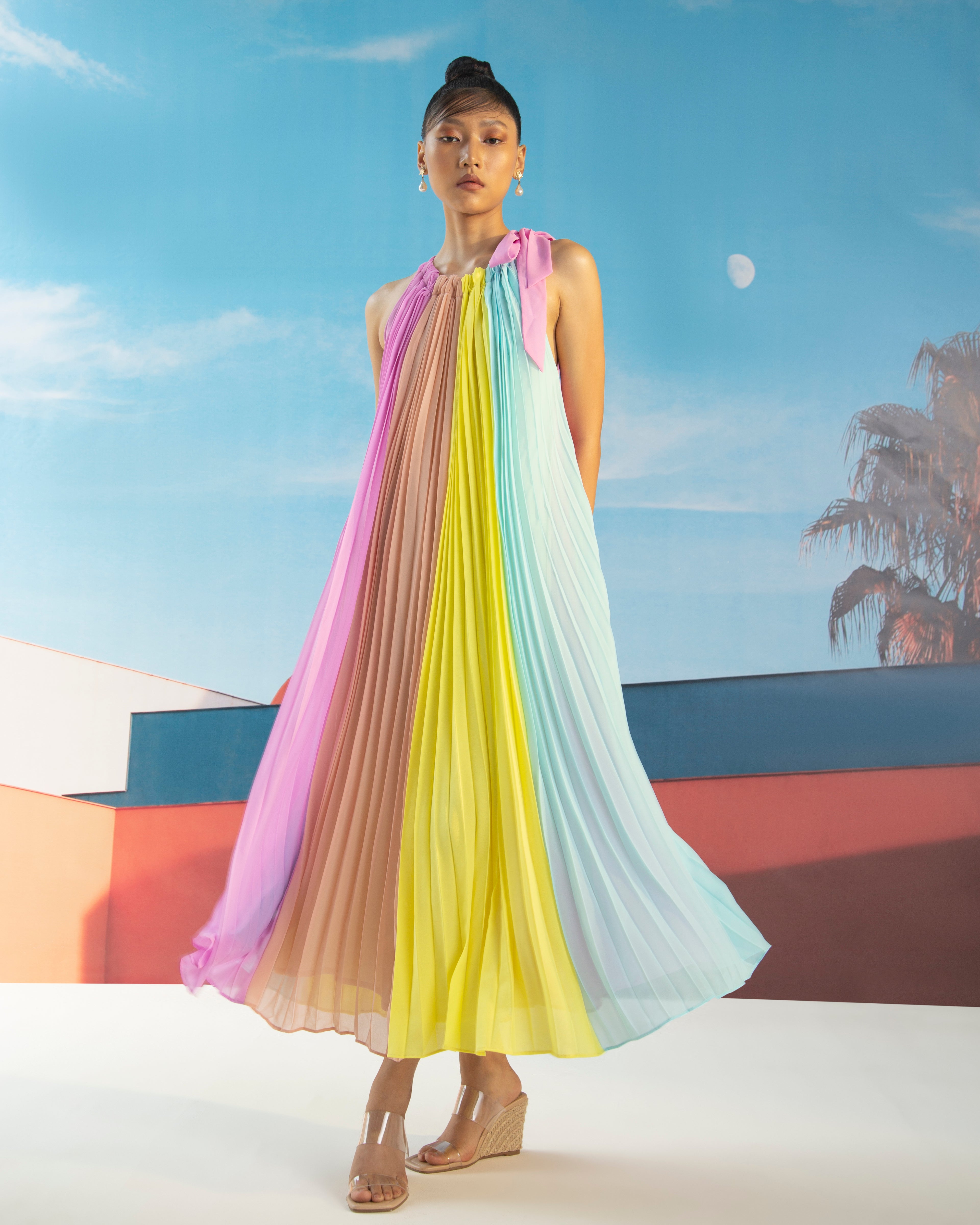 PASTEL COLOURED PLEATED DRESS