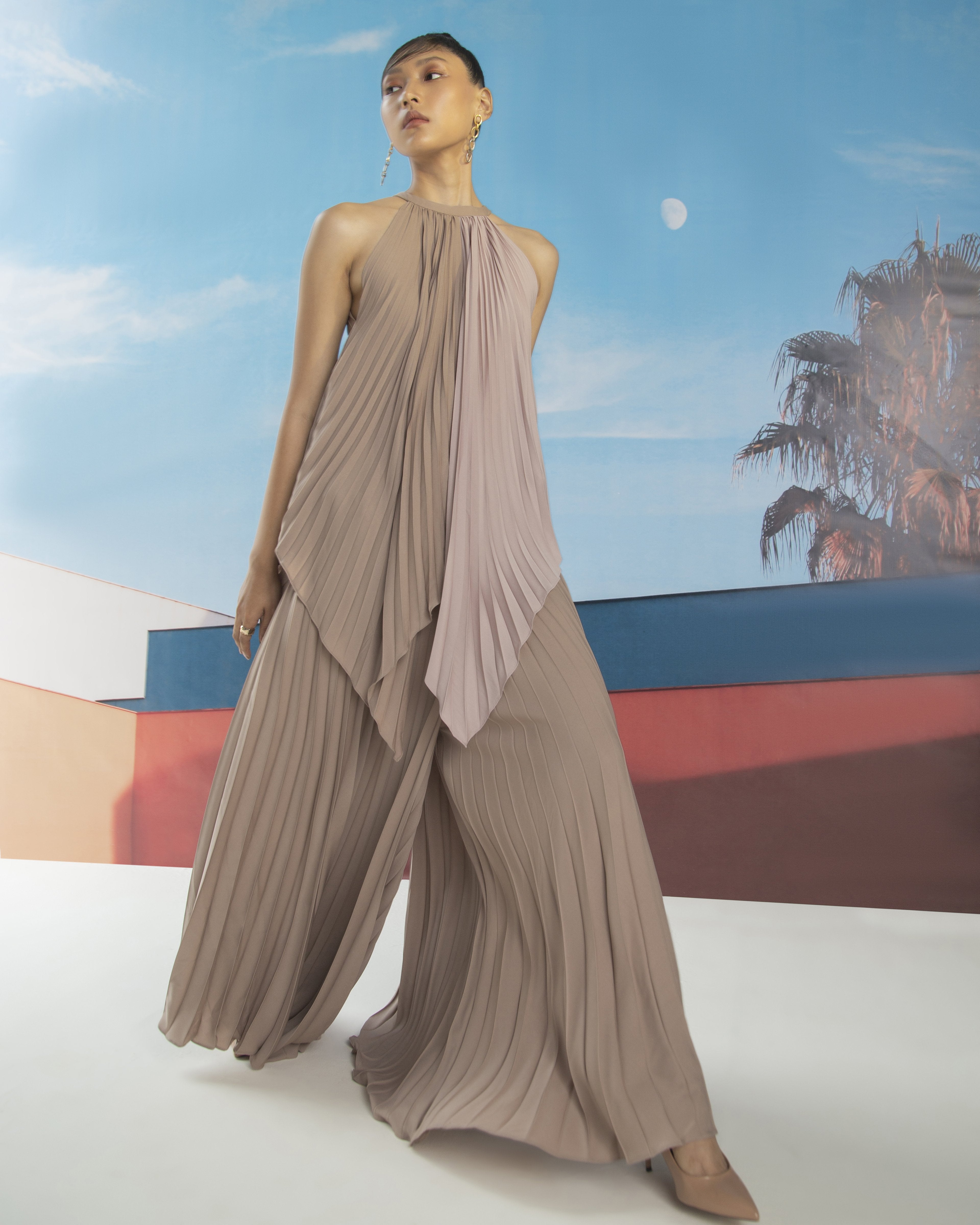 PINK BEIGE PLEATED TOP