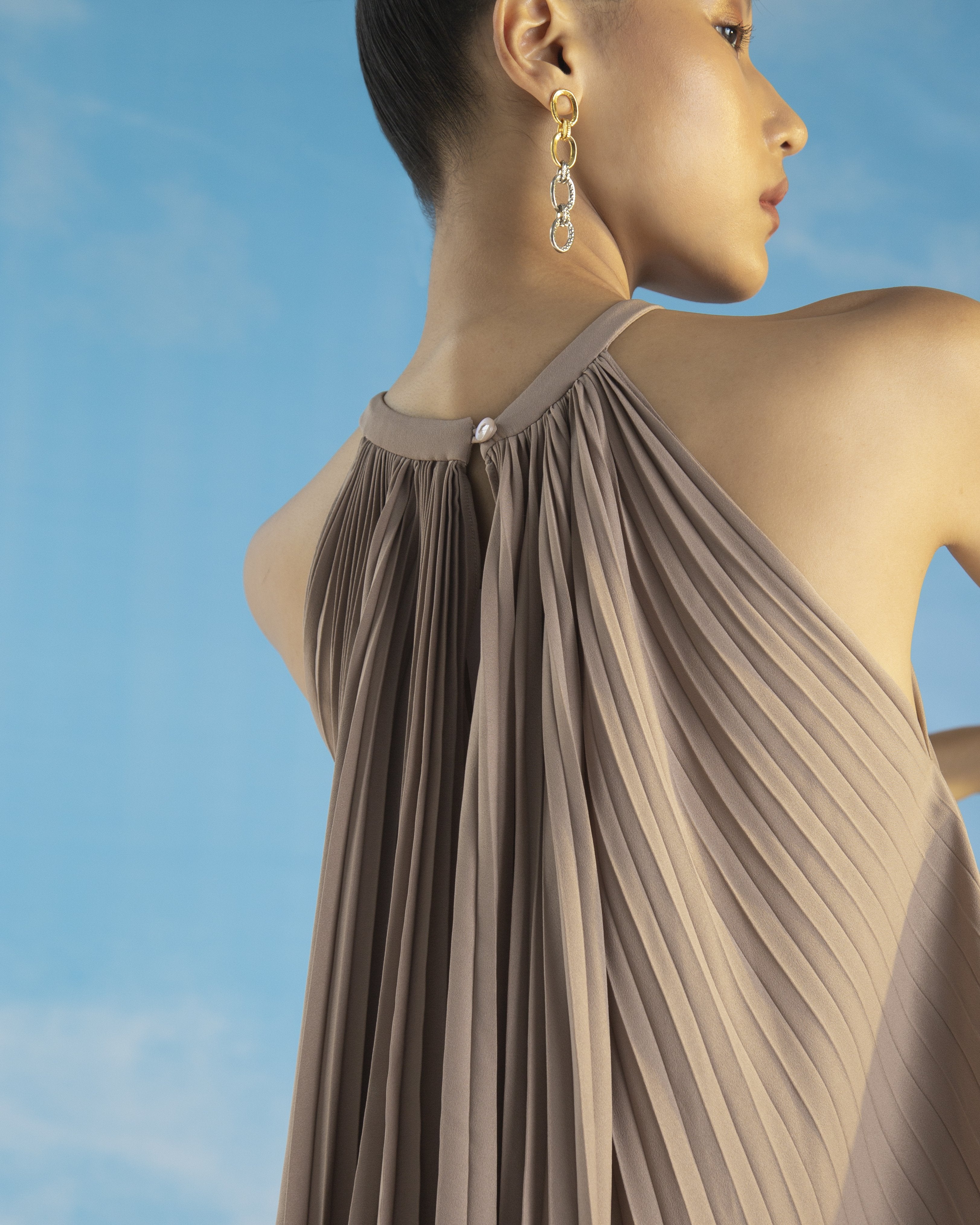 PINK BEIGE PLEATED TOP