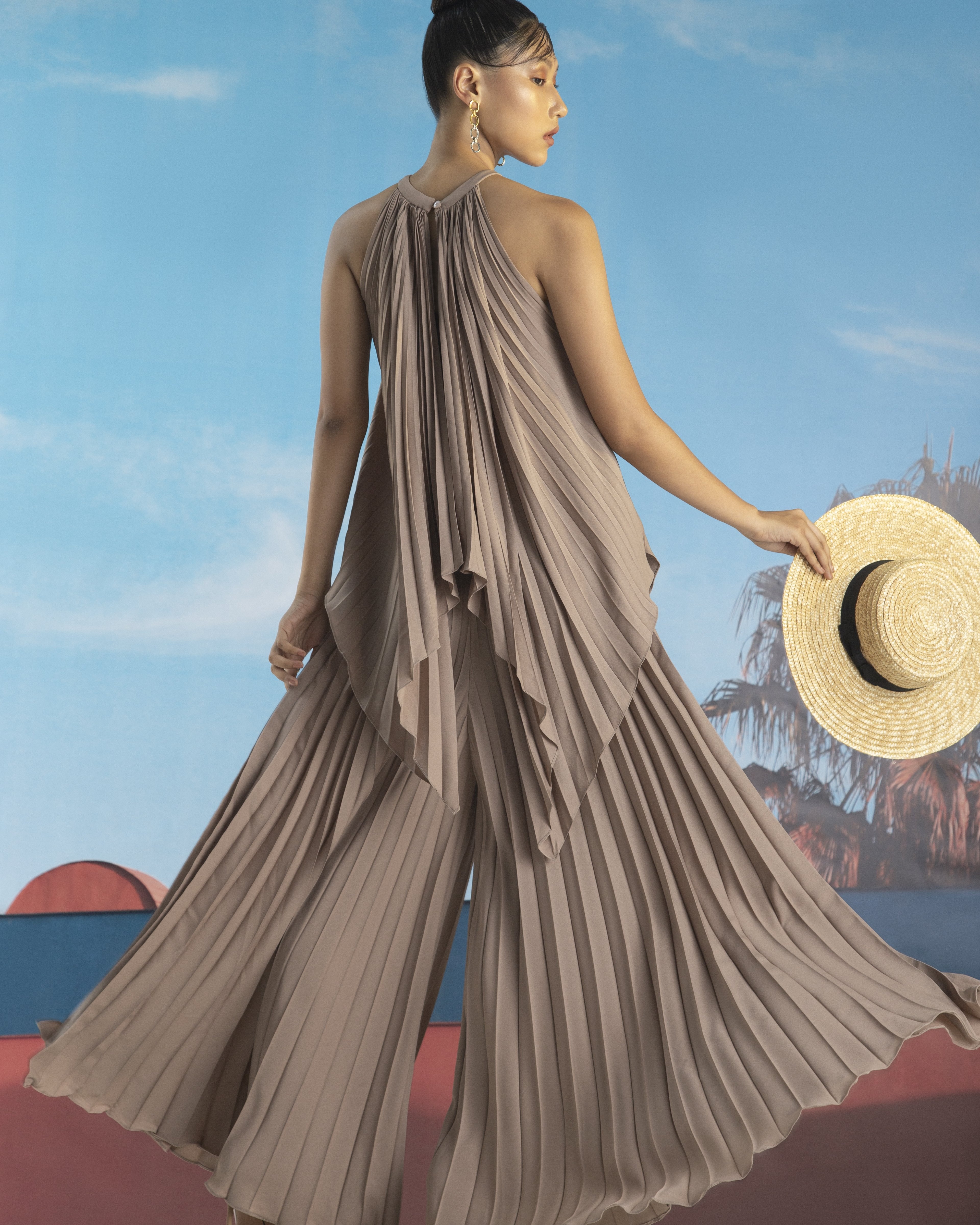 PINK BEIGE PLEATED TOP