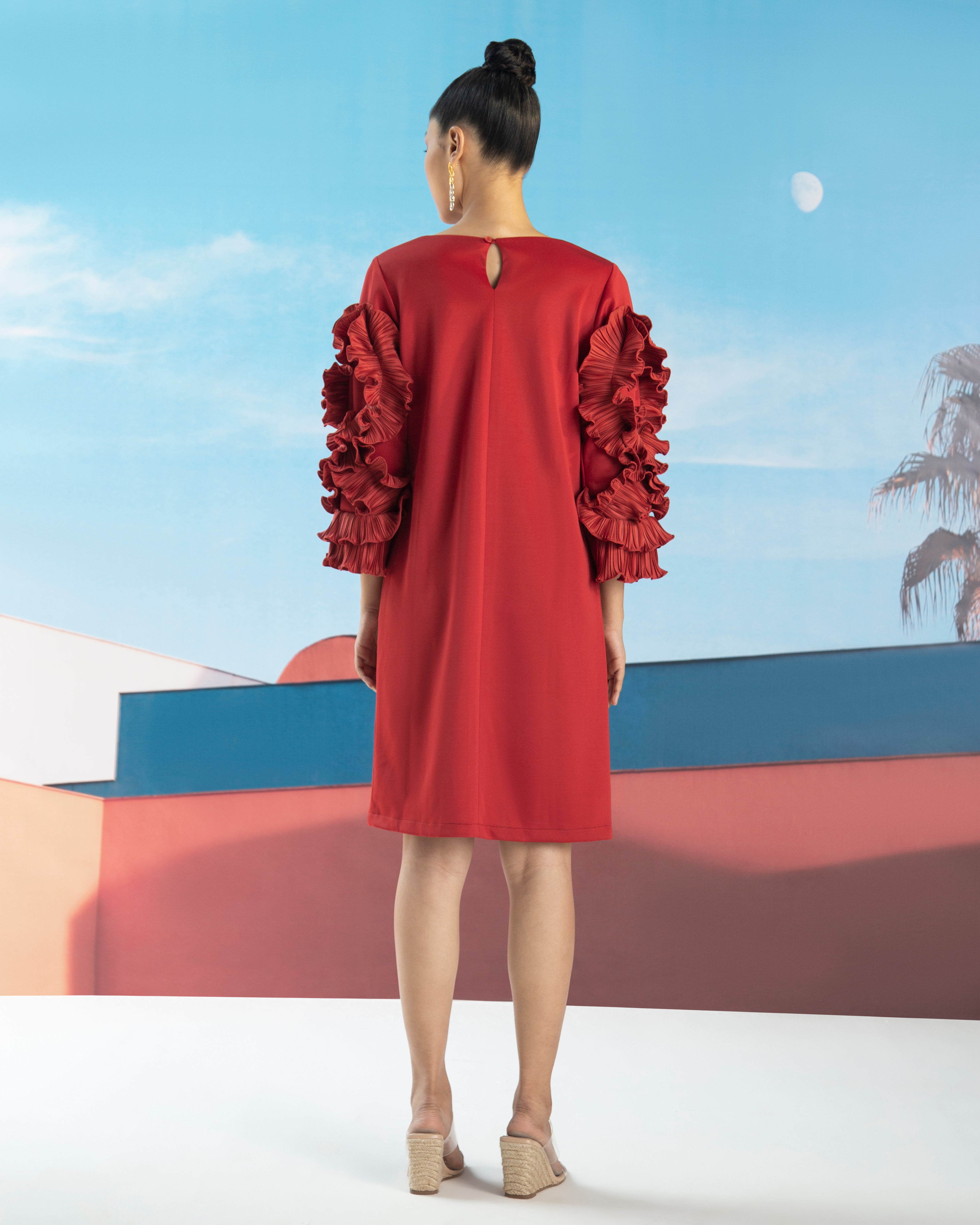 ORANGE FLOWER SLEEVES DRESS