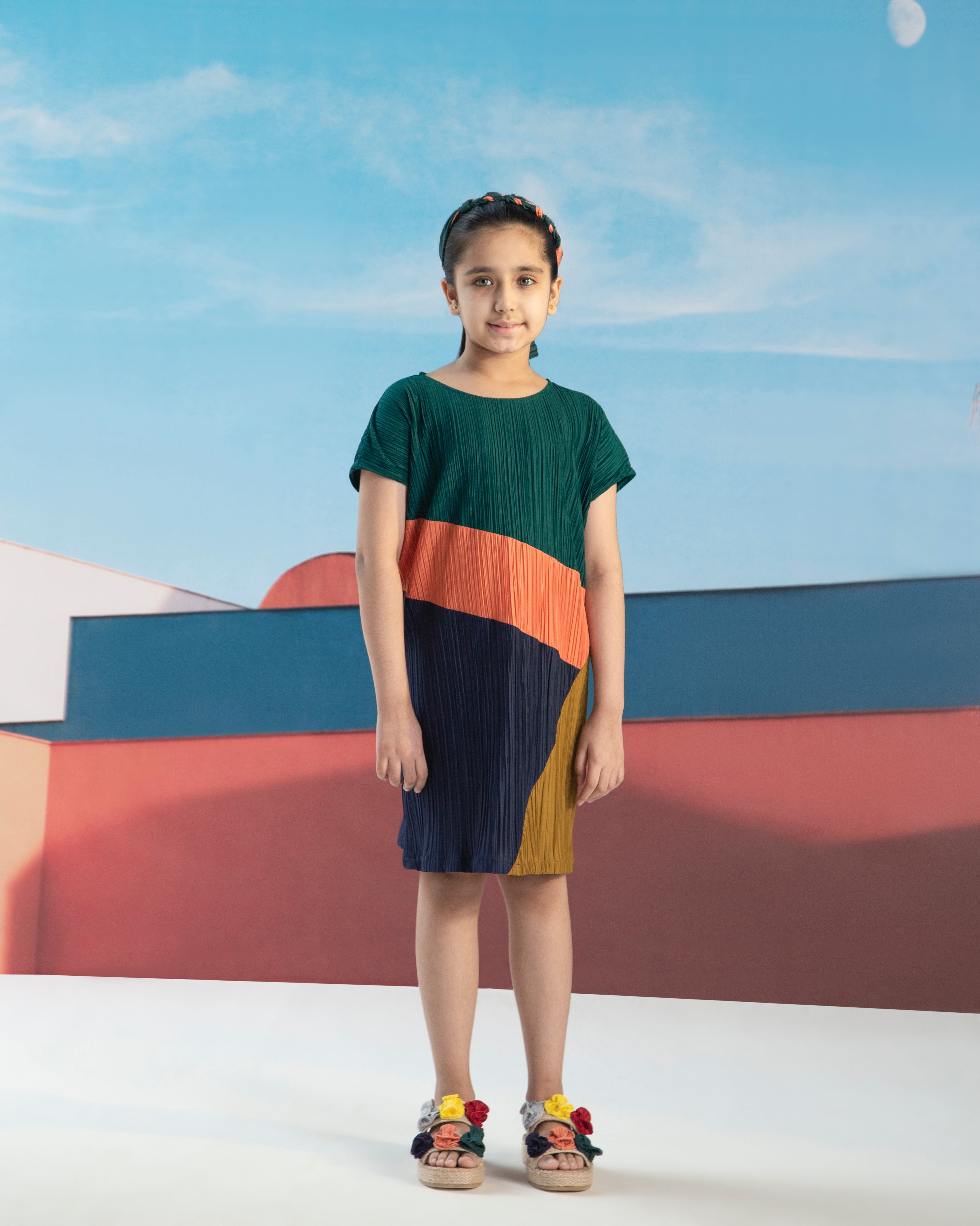 GREEN COLORBLOCK MINI DRESS