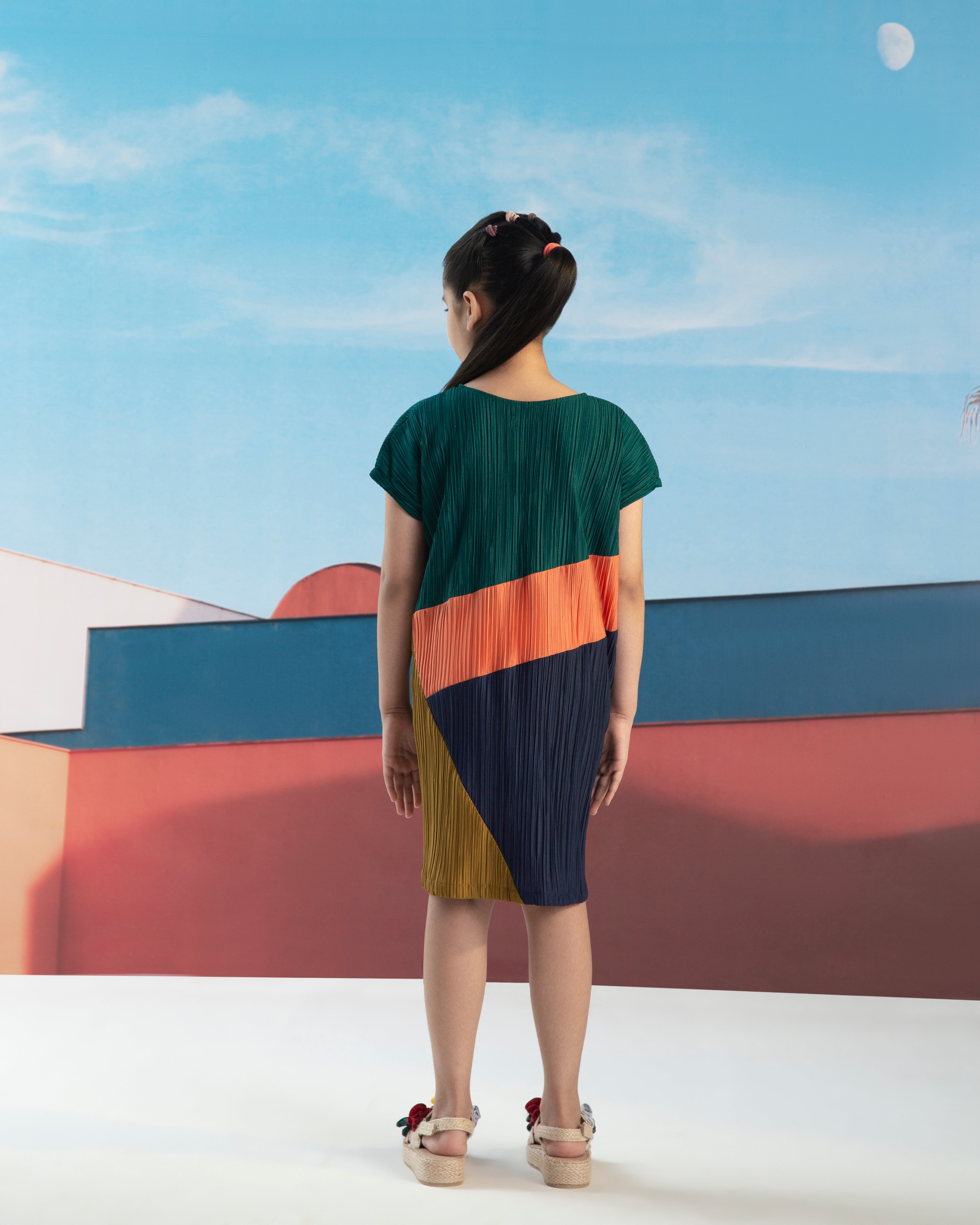 GREEN COLORBLOCK MINI DRESS