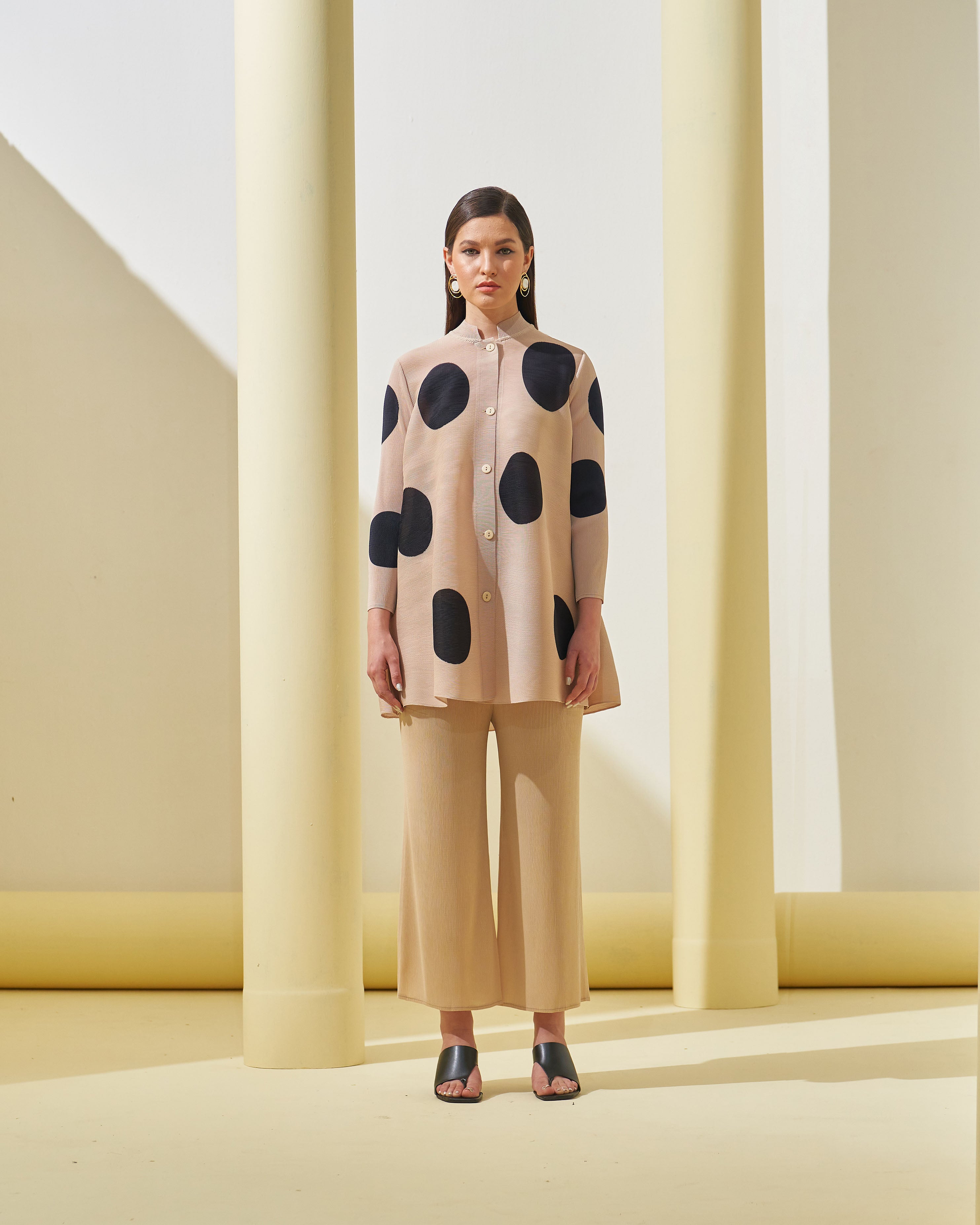 BEIGE POLKA DOT COORD SET