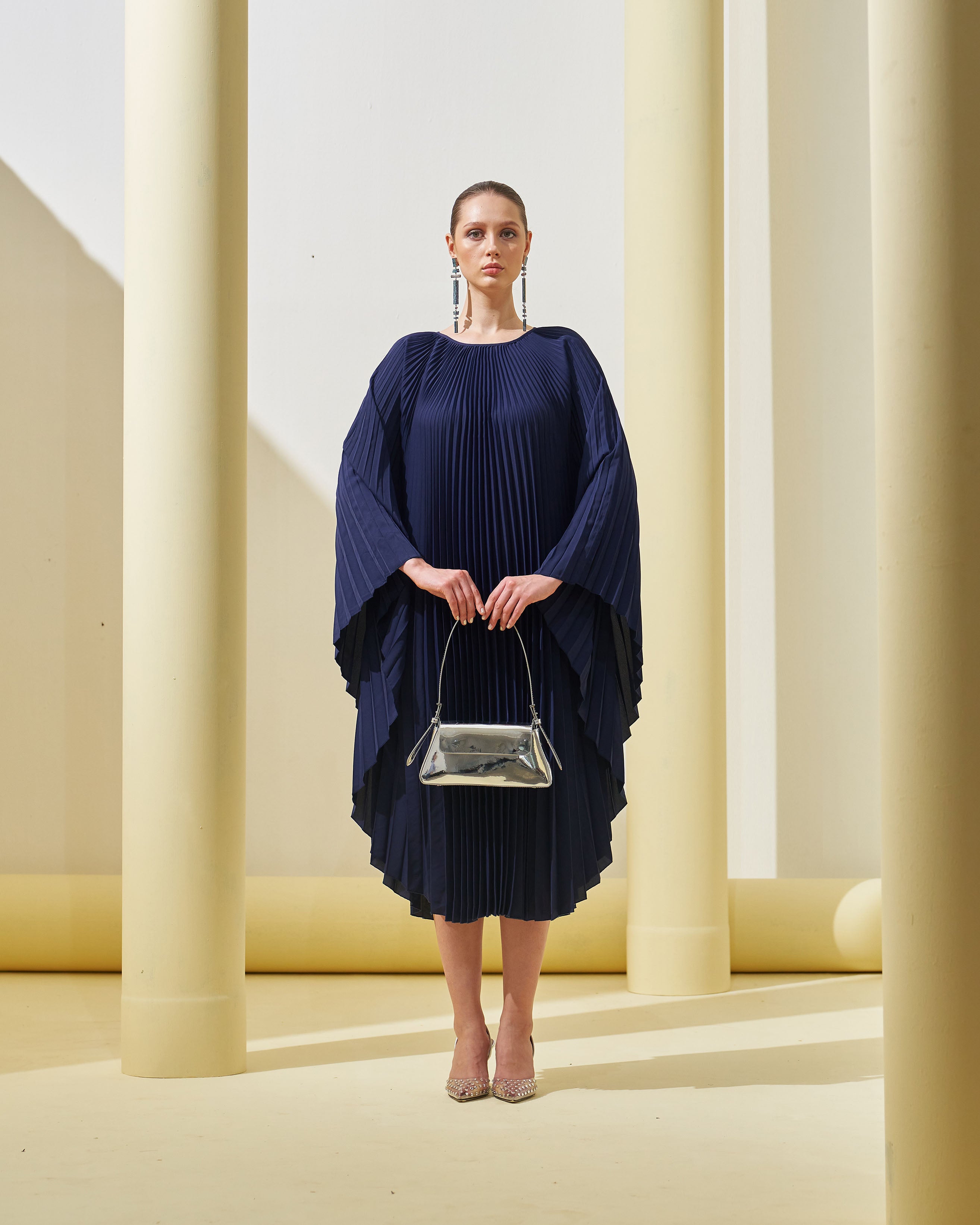 BLUE PLEATED CAPE
