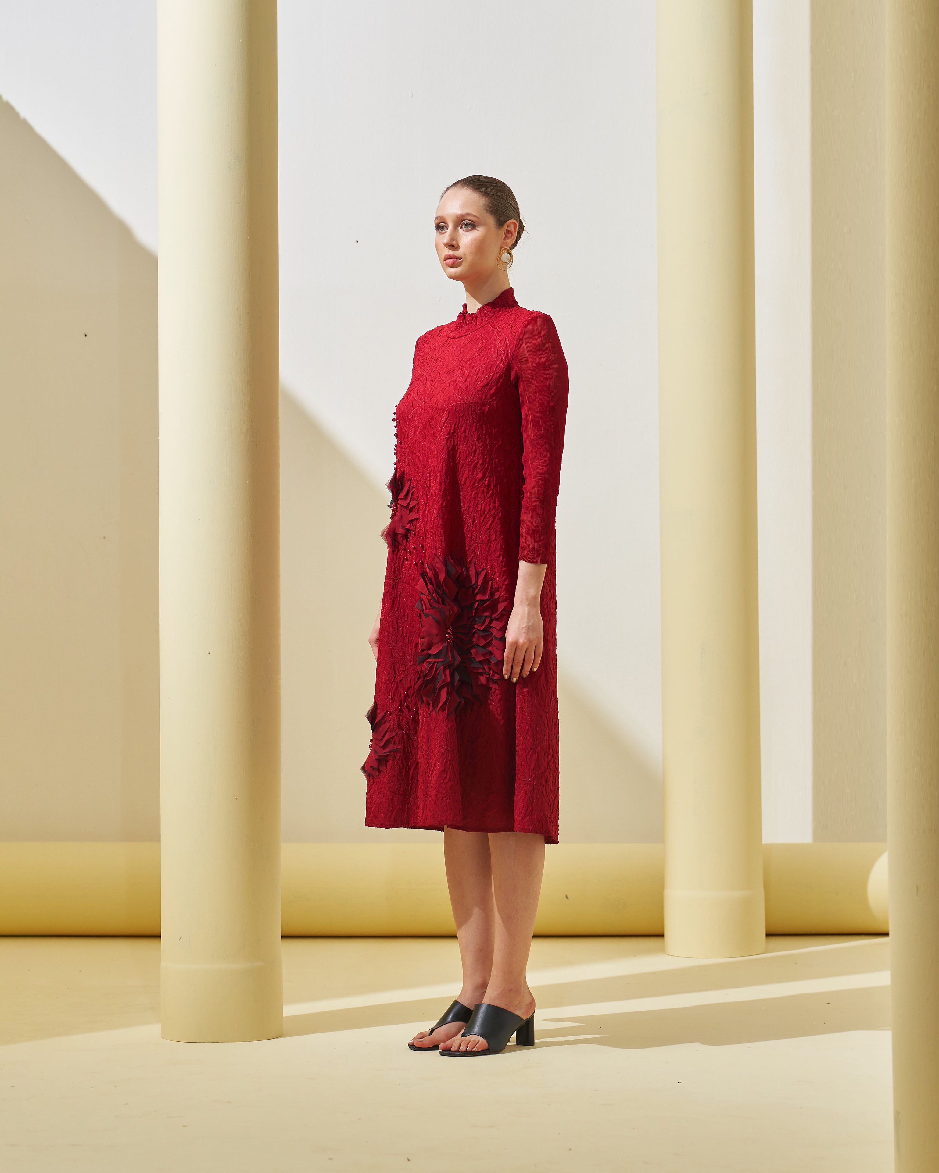 MAROON BLOOM FLOWER 3D DRESS