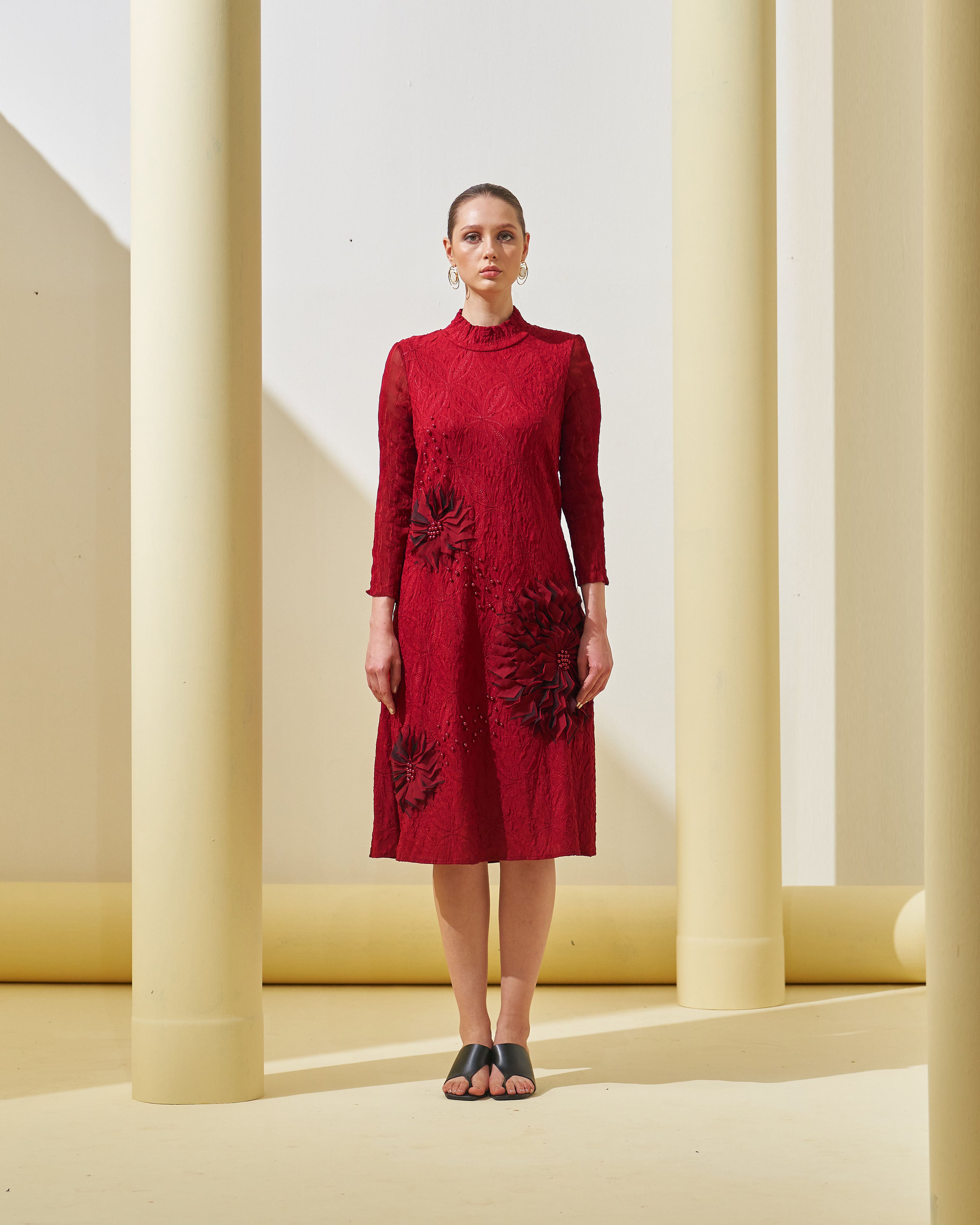 MAROON BLOOM FLOWER 3D DRESS