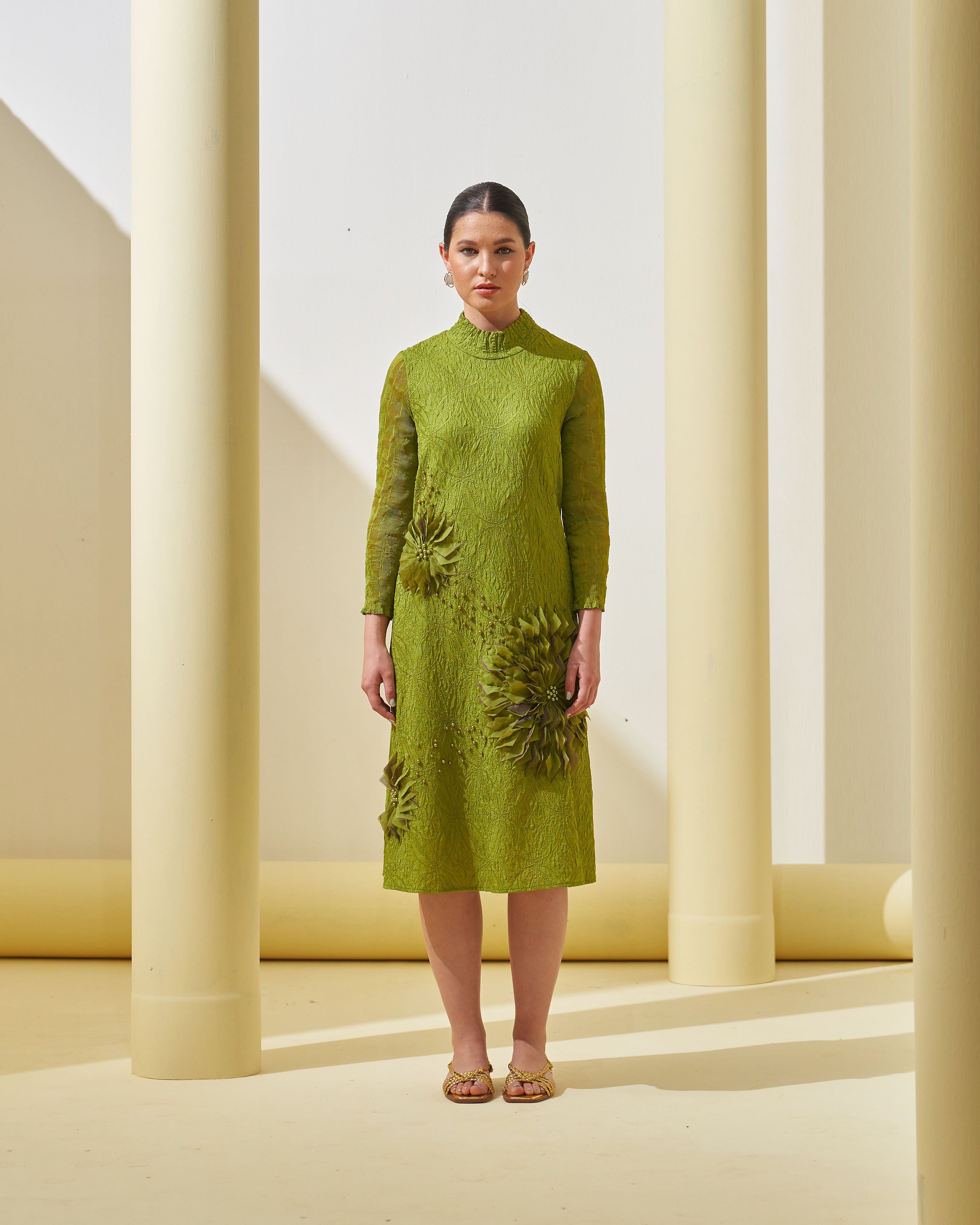 LIME GREEN BLOOM FLOWER 3D DRESS