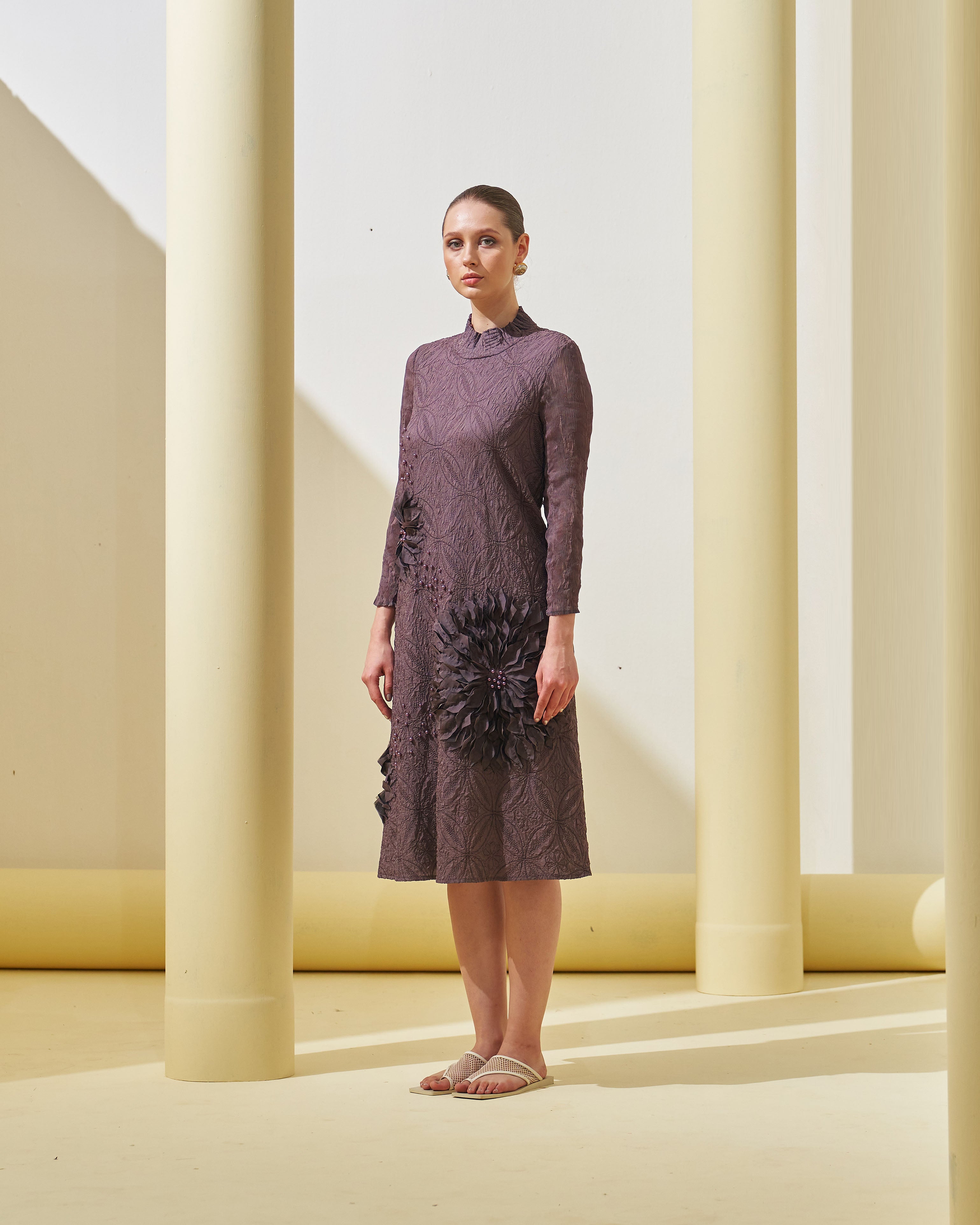 MUAVE GREY BLOOM FLOWER 3D DRESS