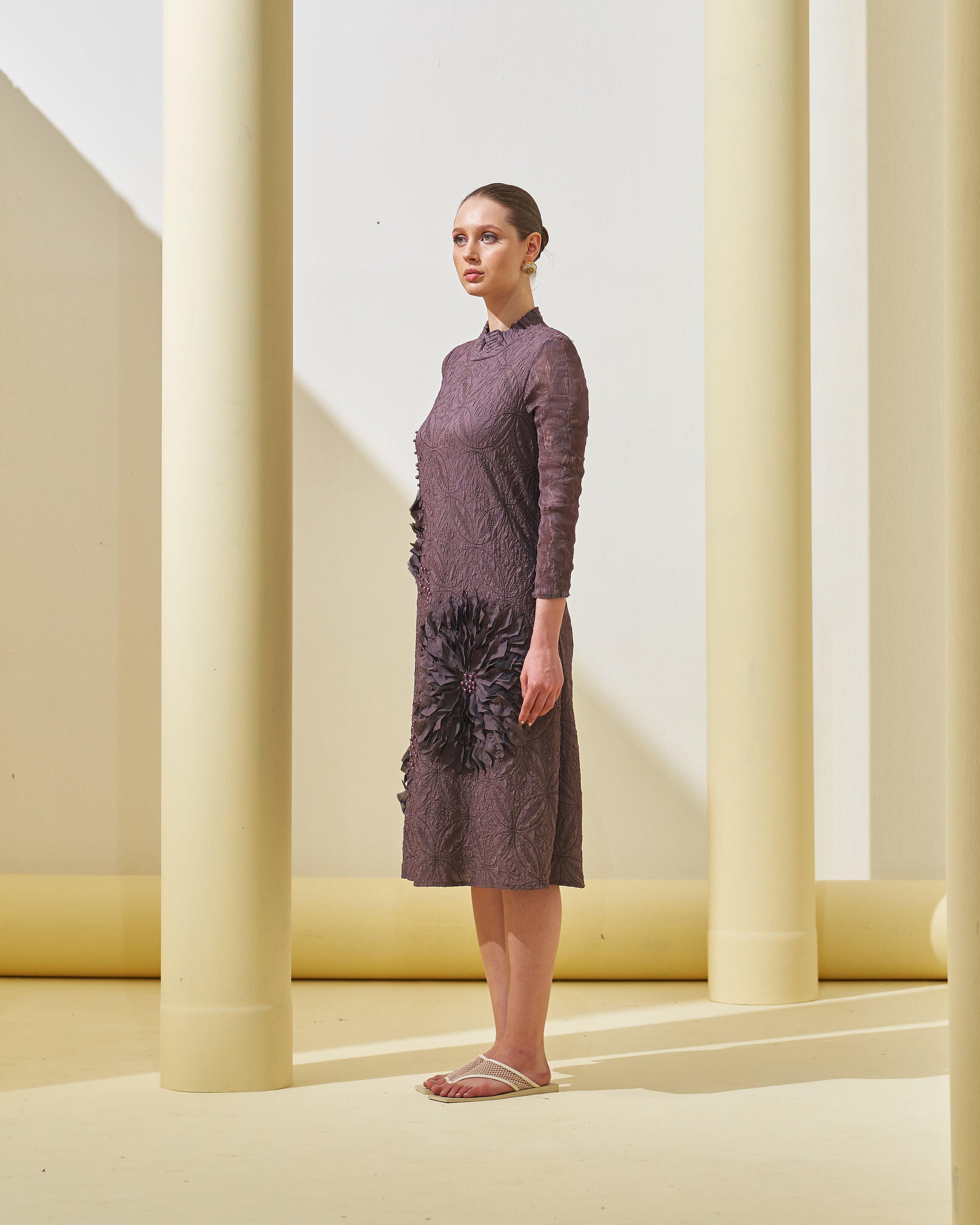 MUAVE GREY BLOOM FLOWER 3D DRESS