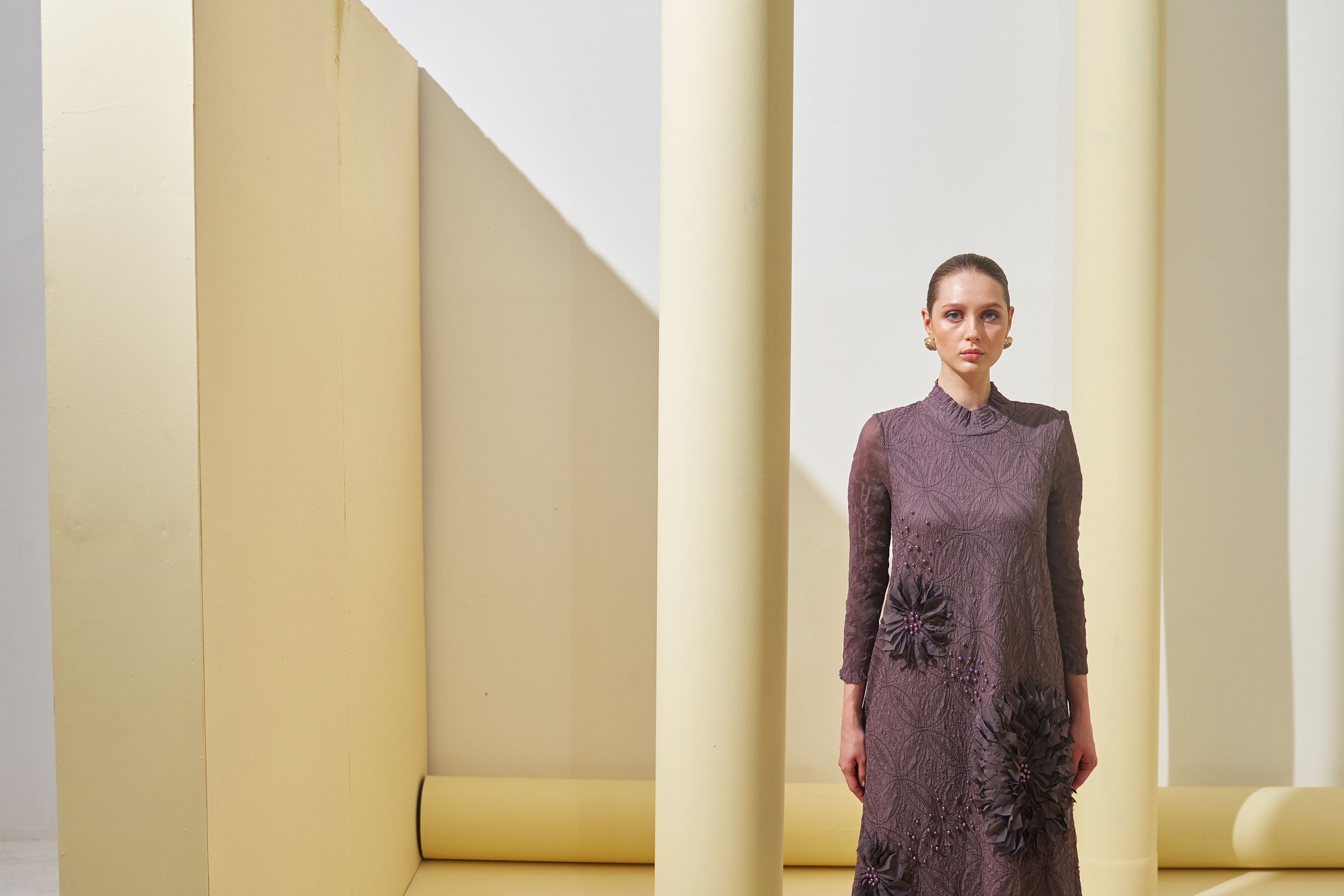 MUAVE GREY BLOOM FLOWER 3D DRESS