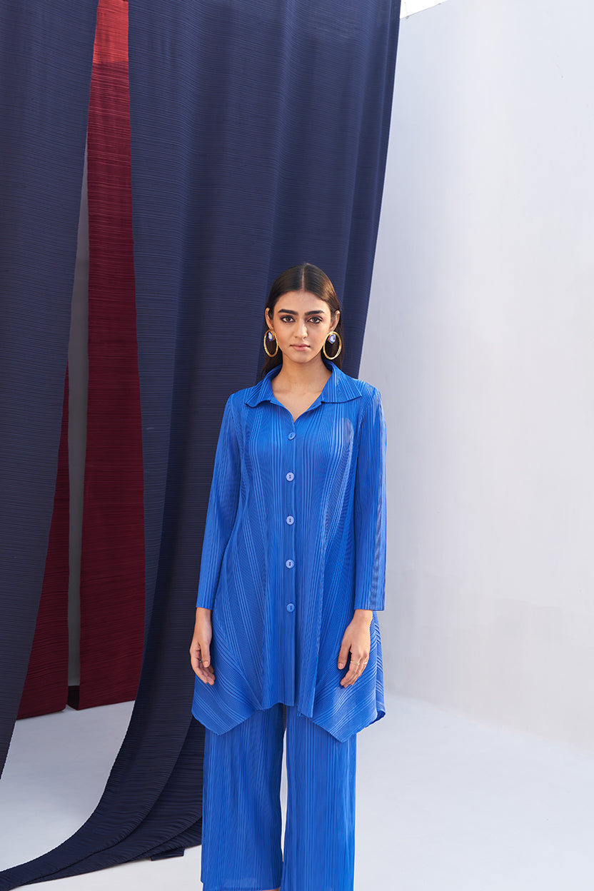 BLUE FRENCH PLEATED COORD SET