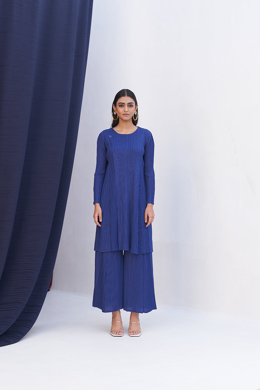 ELECTRIC BLUE FLAP BUTTON KURTI SET