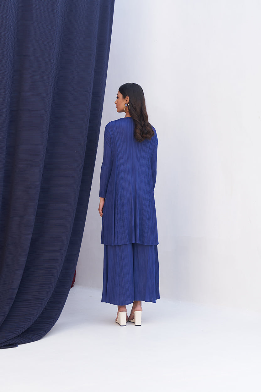 ELECTRIC BLUE FLAP BUTTON KURTI SET