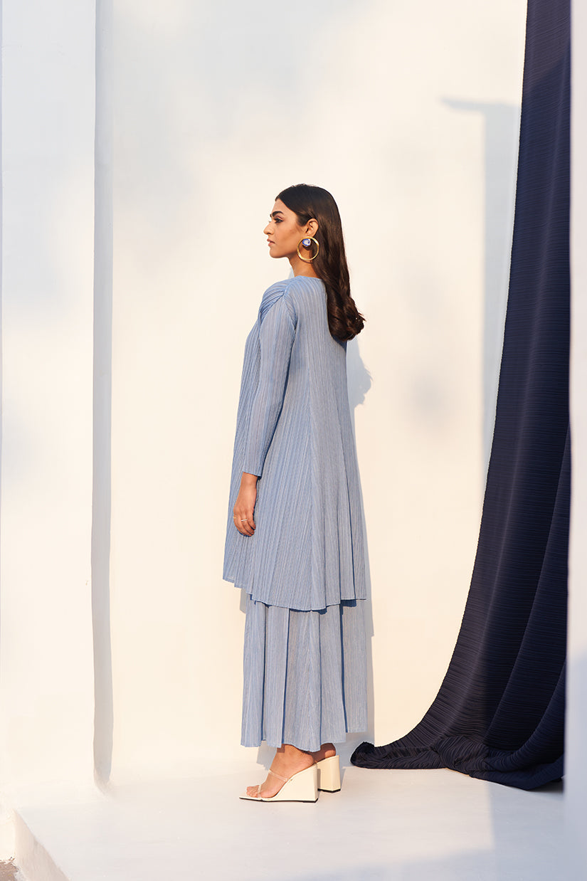 POWDER BLUE FLAP BUTTON KURTI SET