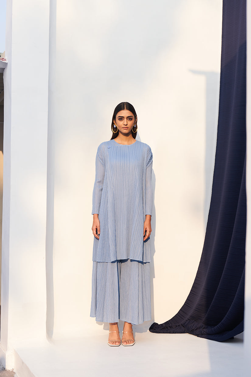 POWDER BLUE FLAP BUTTON KURTI SET