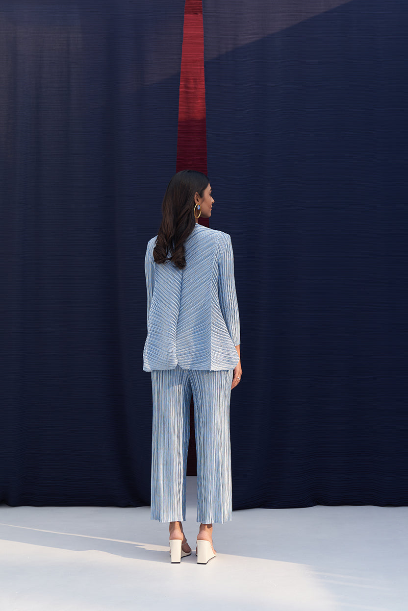 POWDER BLUE METALLIC V NECK COORD SET