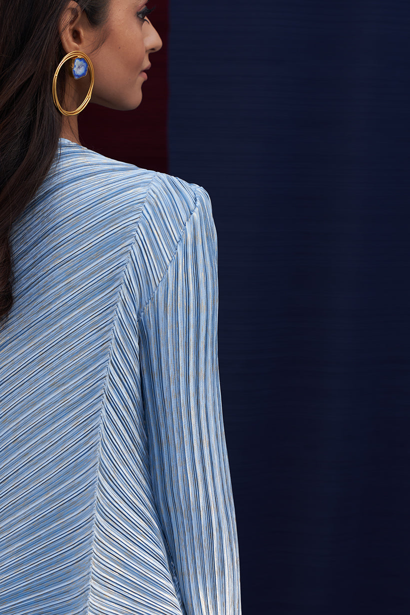 POWDER BLUE METALLIC V NECK COORD SET