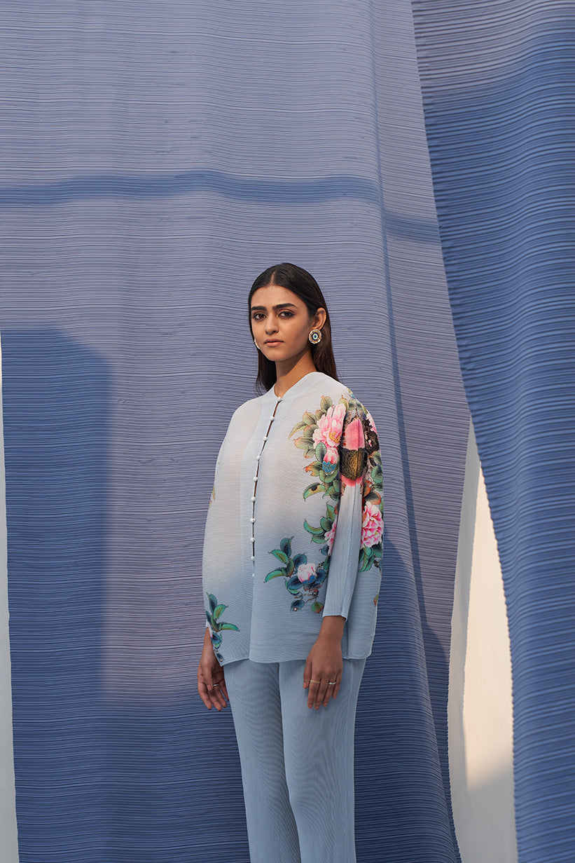 SKY BLUE FLORAL PRINT TOP SET