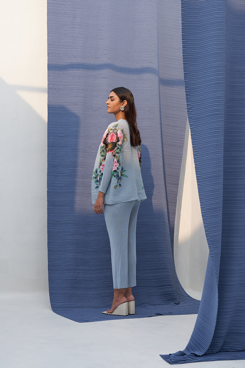 SKY BLUE FLORAL PRINT TOP SET