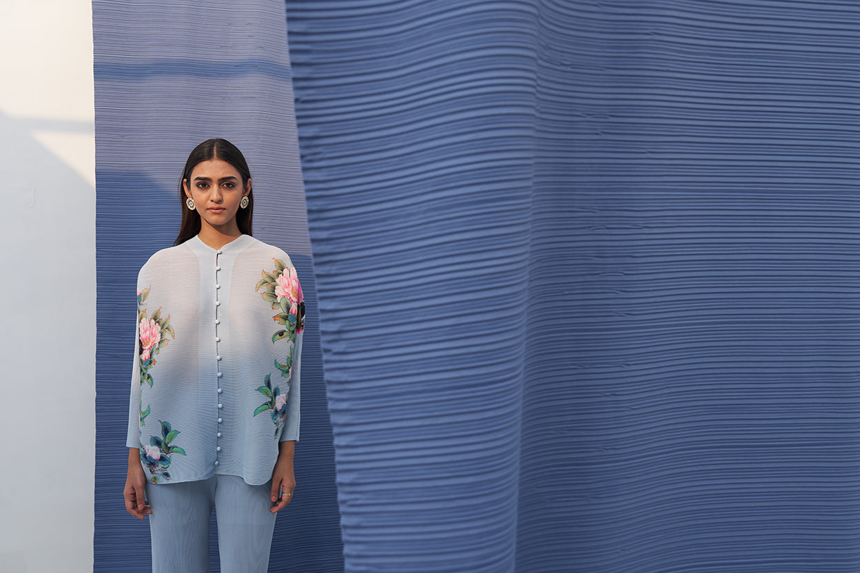 SKY BLUE FLORAL PRINT TOP SET