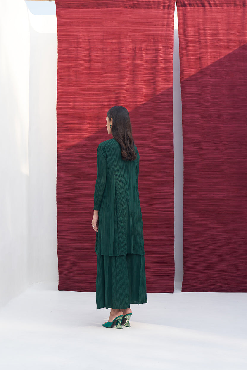 GREEN FLAP BUTTON KURTI SET