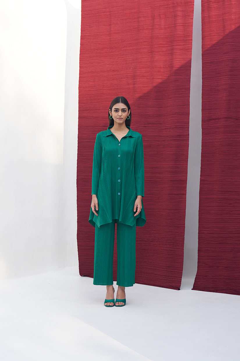 DARK GREEN FRENCH PLEATED COORD SET