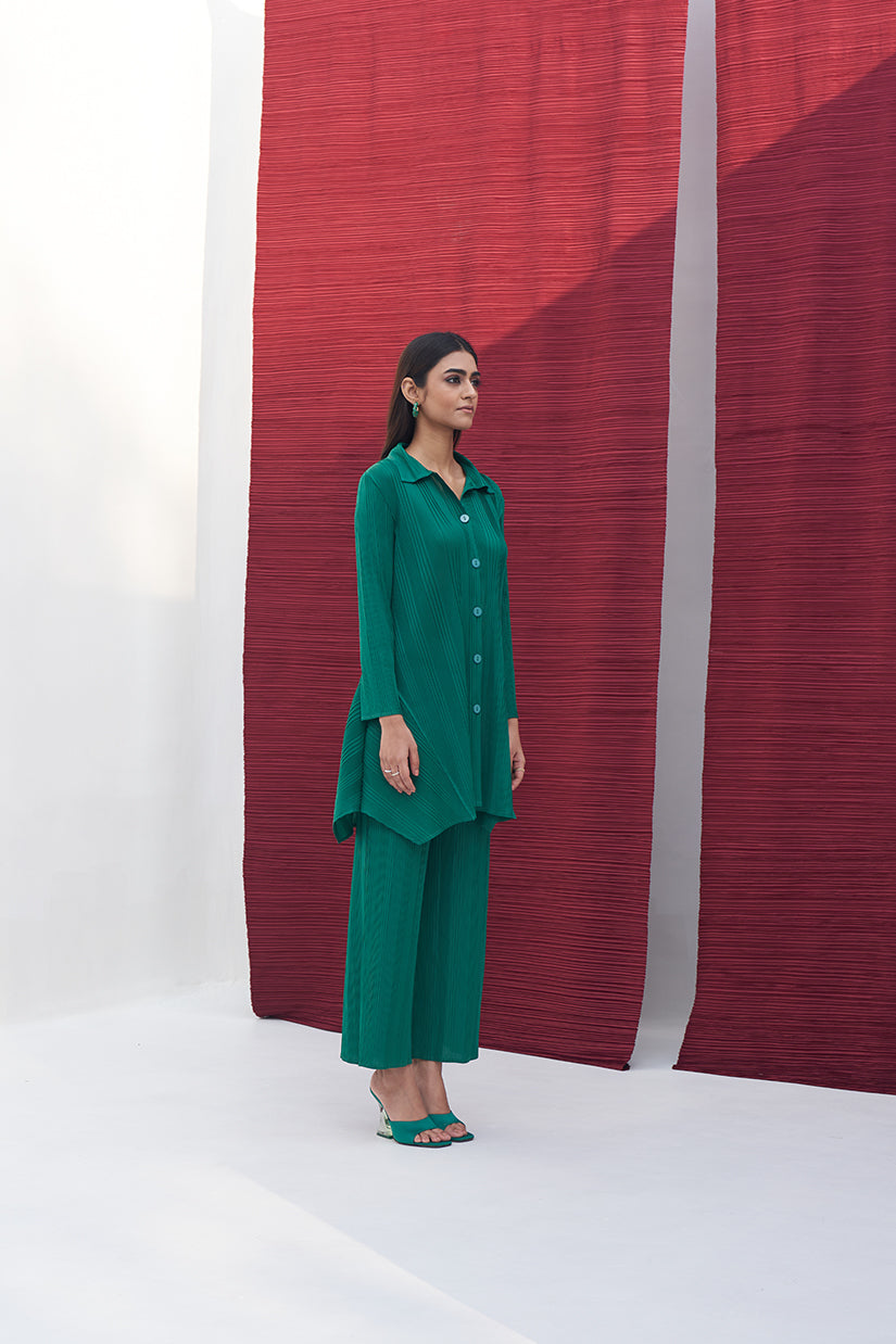 DARK GREEN FRENCH PLEATED COORD SET