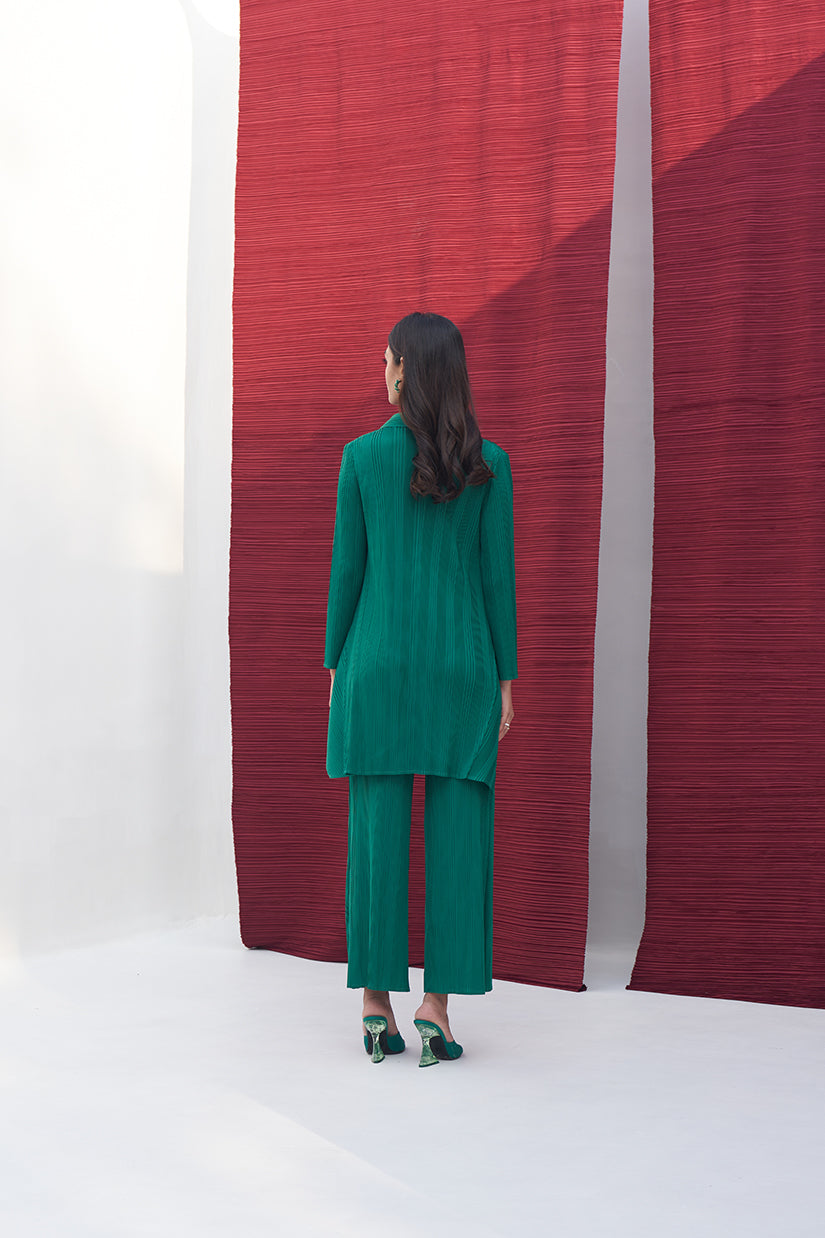 DARK GREEN FRENCH PLEATED COORD SET