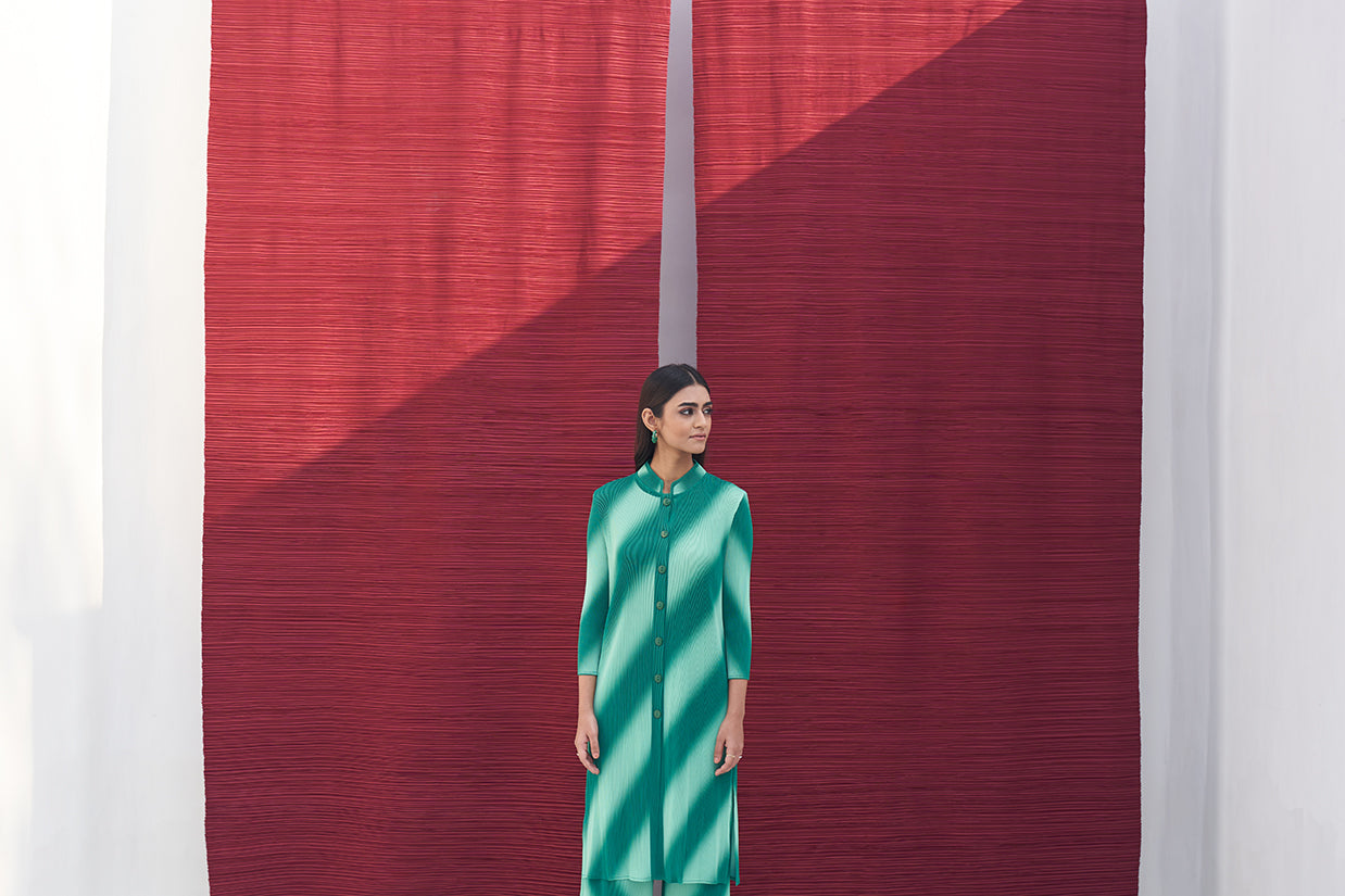 GREEN LONG SLEEVES DIAGONAL COORD SET