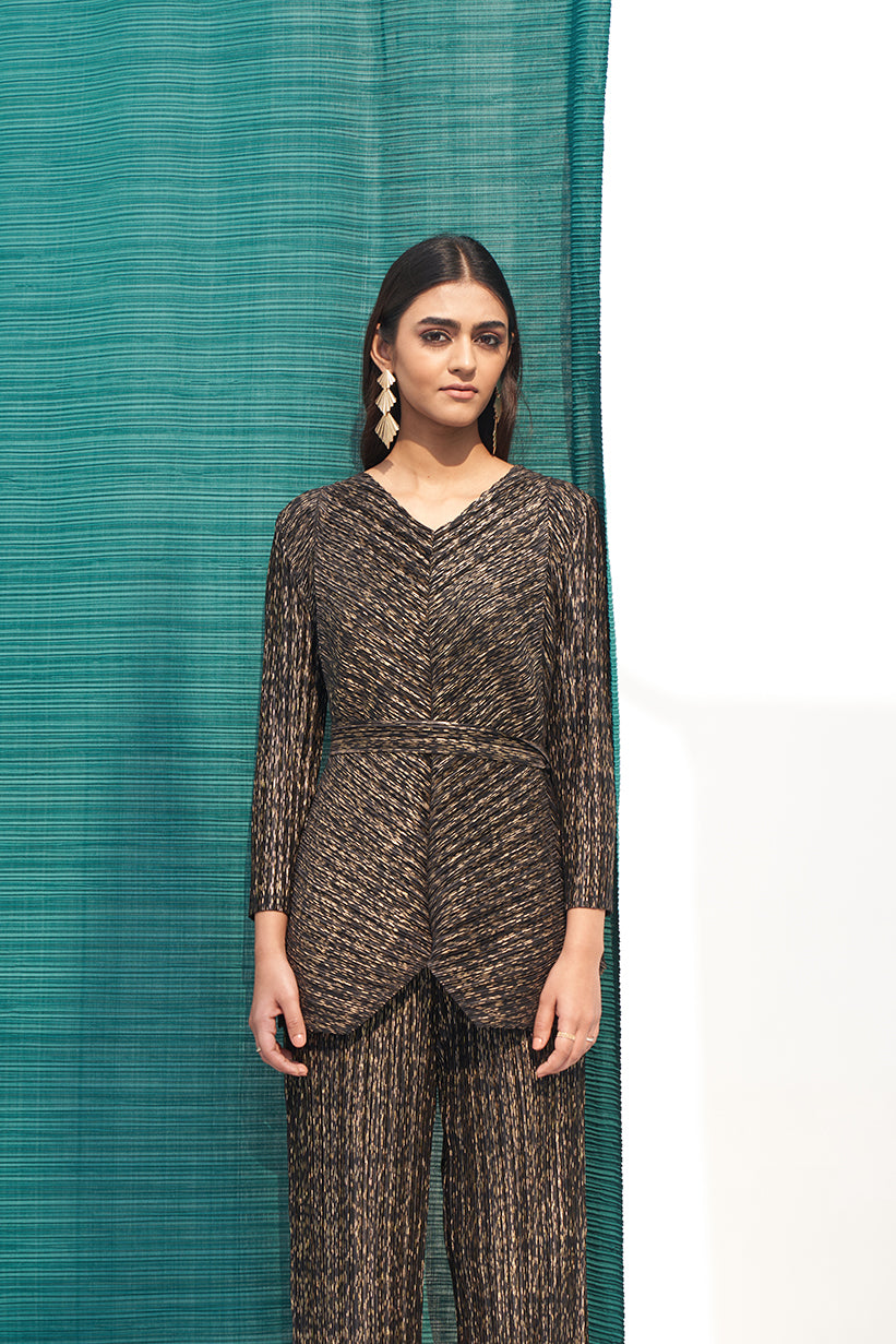 BLACK METALLIC V NECK COORD SET