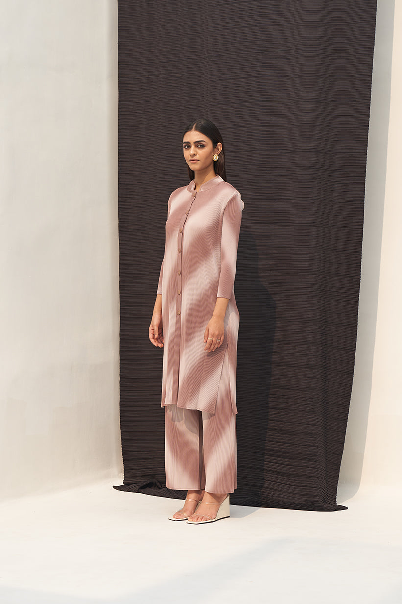 BROWN LONG SLEEVES DIAGONAL COORD SET