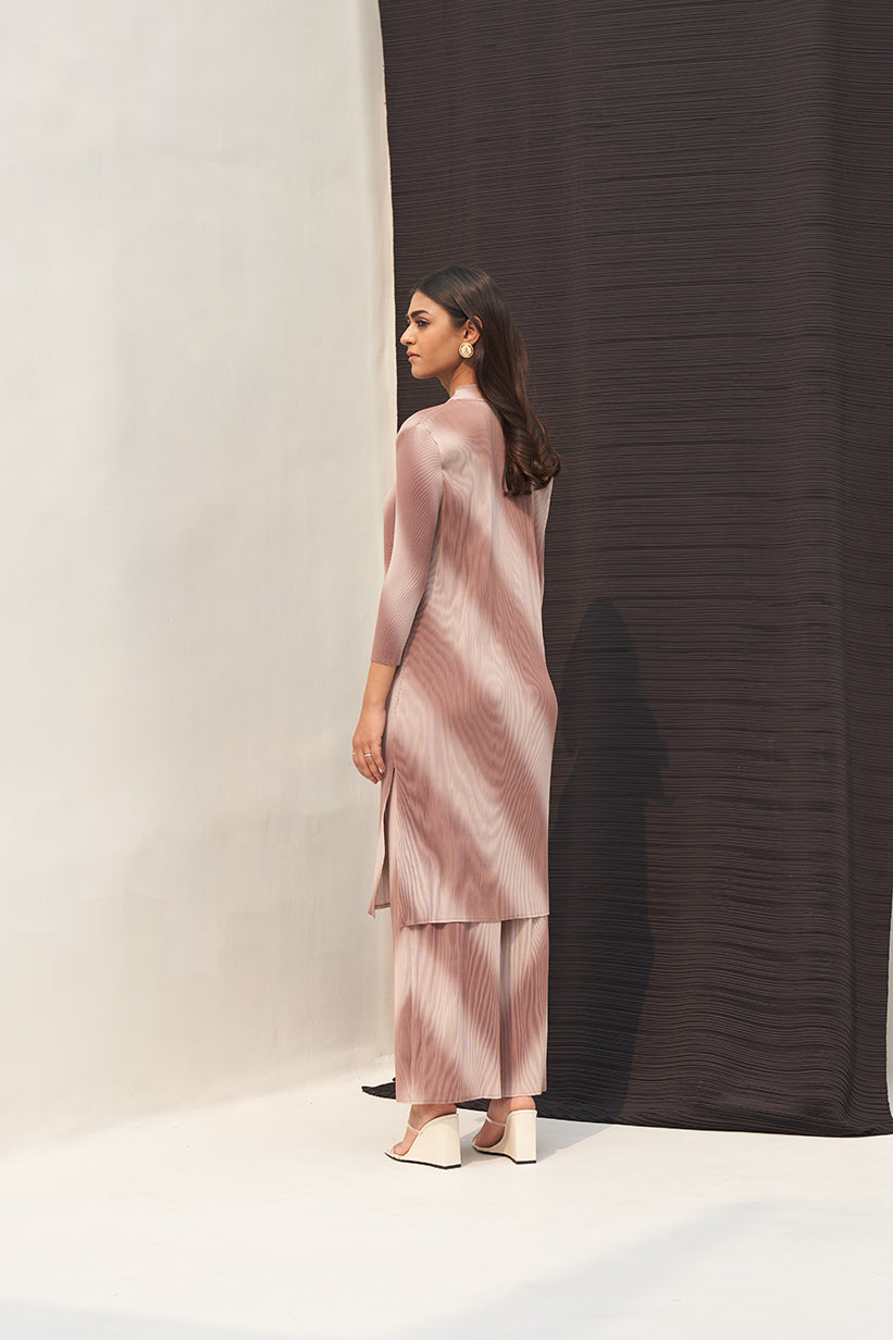 BROWN LONG SLEEVES DIAGONAL COORD SET