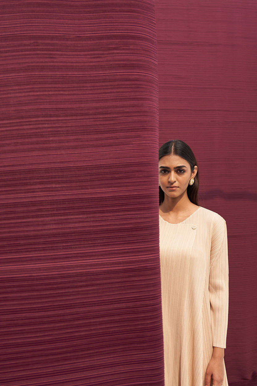 BEIGE FLAP BUTTON KURTI SET