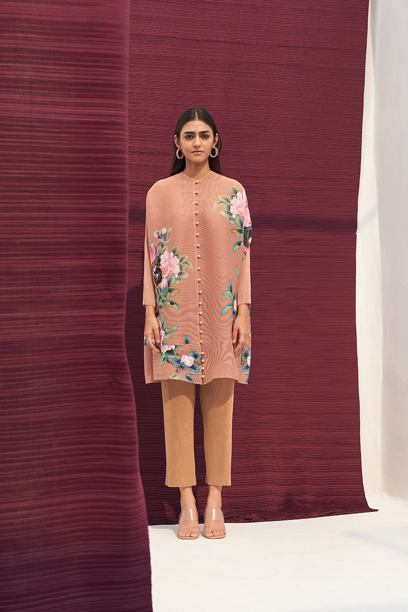 BROWN FLORAL PRINT KURTI SET