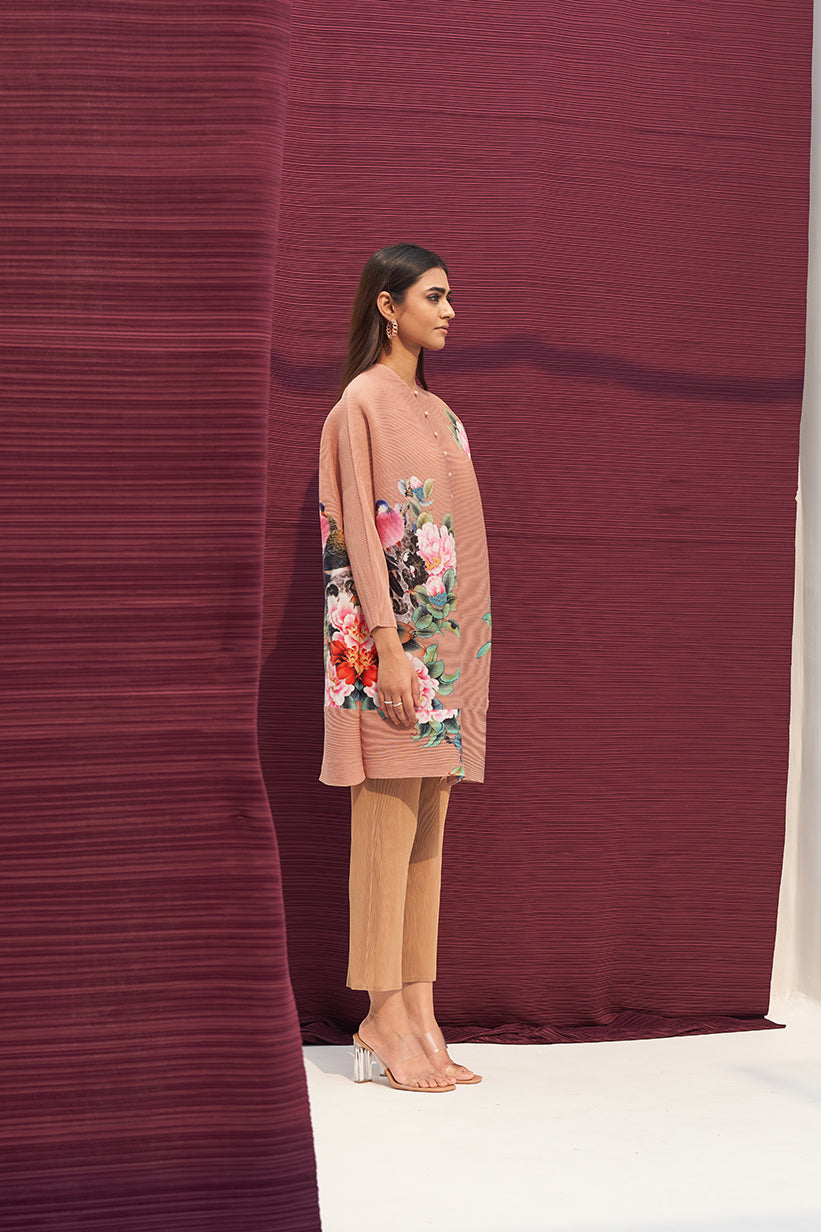 BROWN FLORAL PRINT KURTI SET