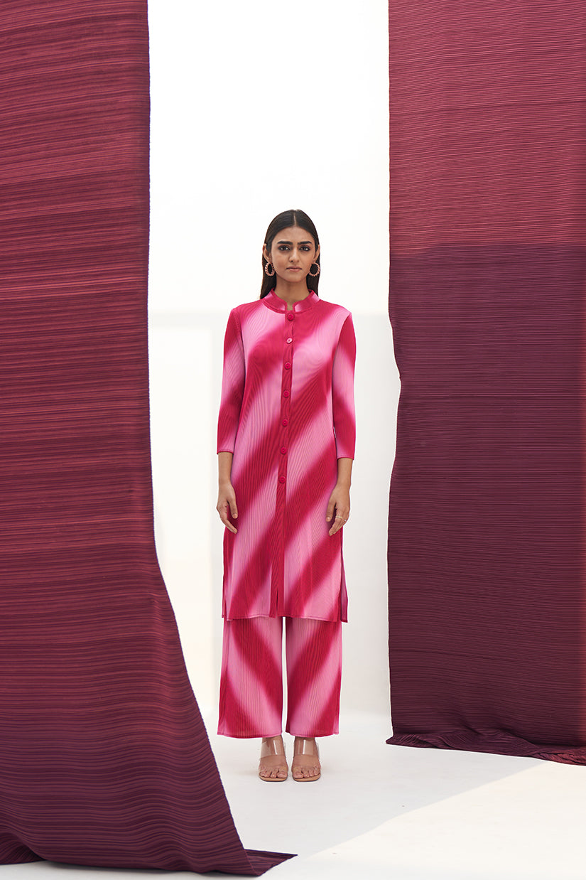 PINK LONG SLEEVES DIAGONAL COORD SET