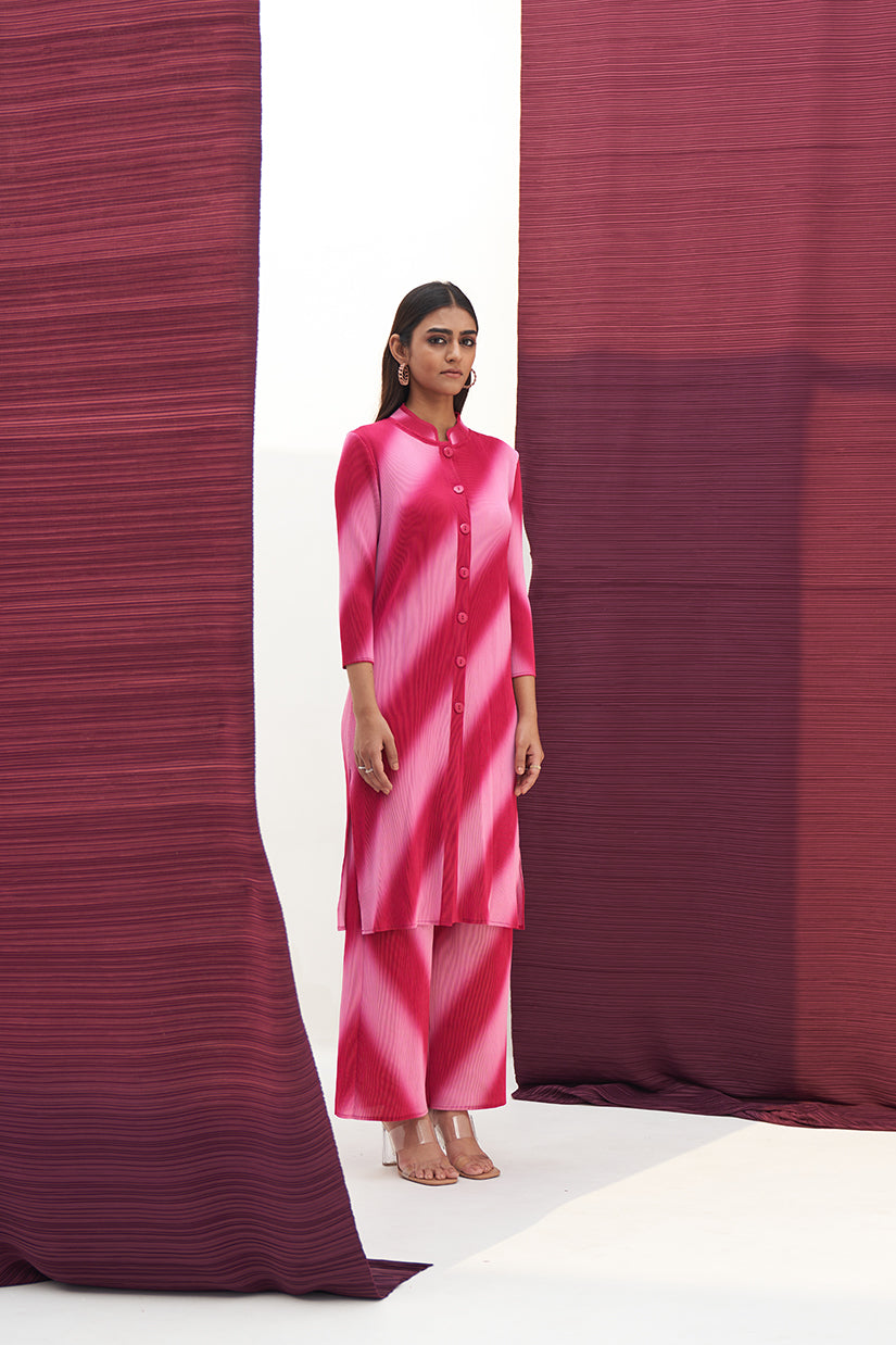 PINK LONG SLEEVES DIAGONAL COORD SET