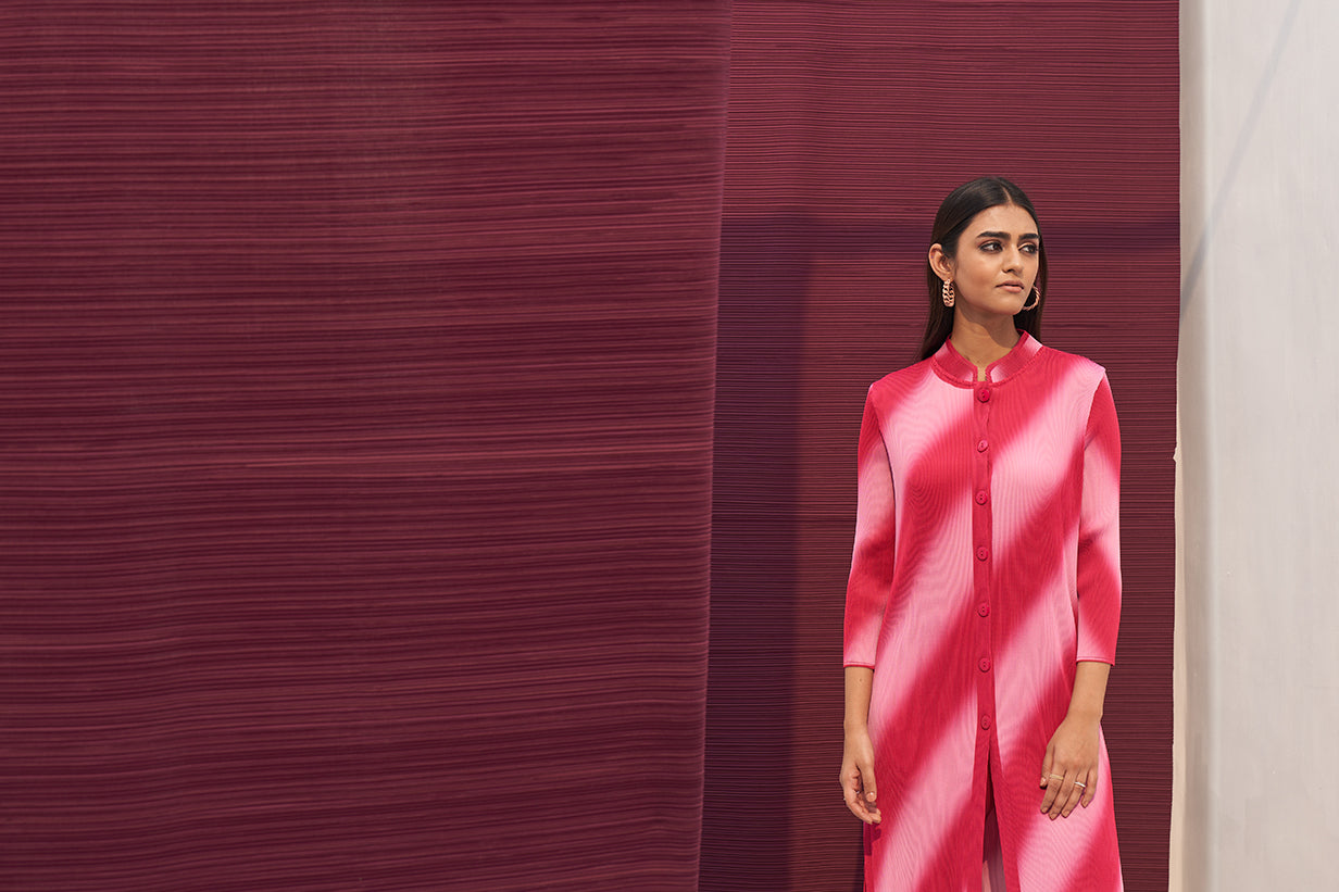 PINK LONG SLEEVES DIAGONAL COORD SET