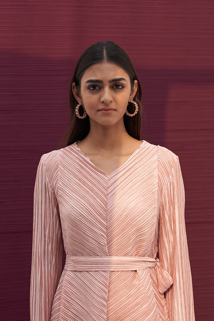 PINK METALLIC V NECK COORD SET